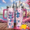 Stitch And Angel Cartoon Custom Stanley Quencher 40oz Stainless Steel Tumbler With Handle