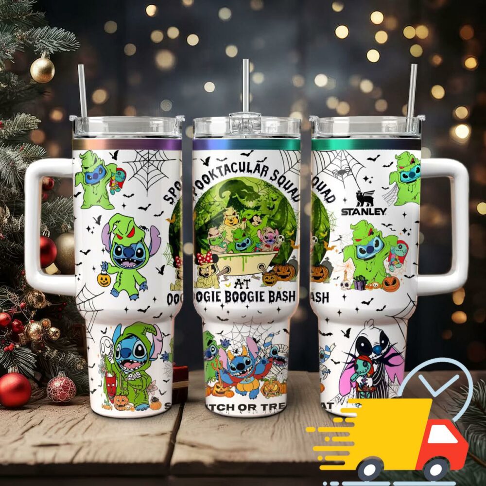 Stitch And The Nightmare Before Christmas Movies Custom Stanley Quencher 40oz Stainless Steel Tumbler With Handle