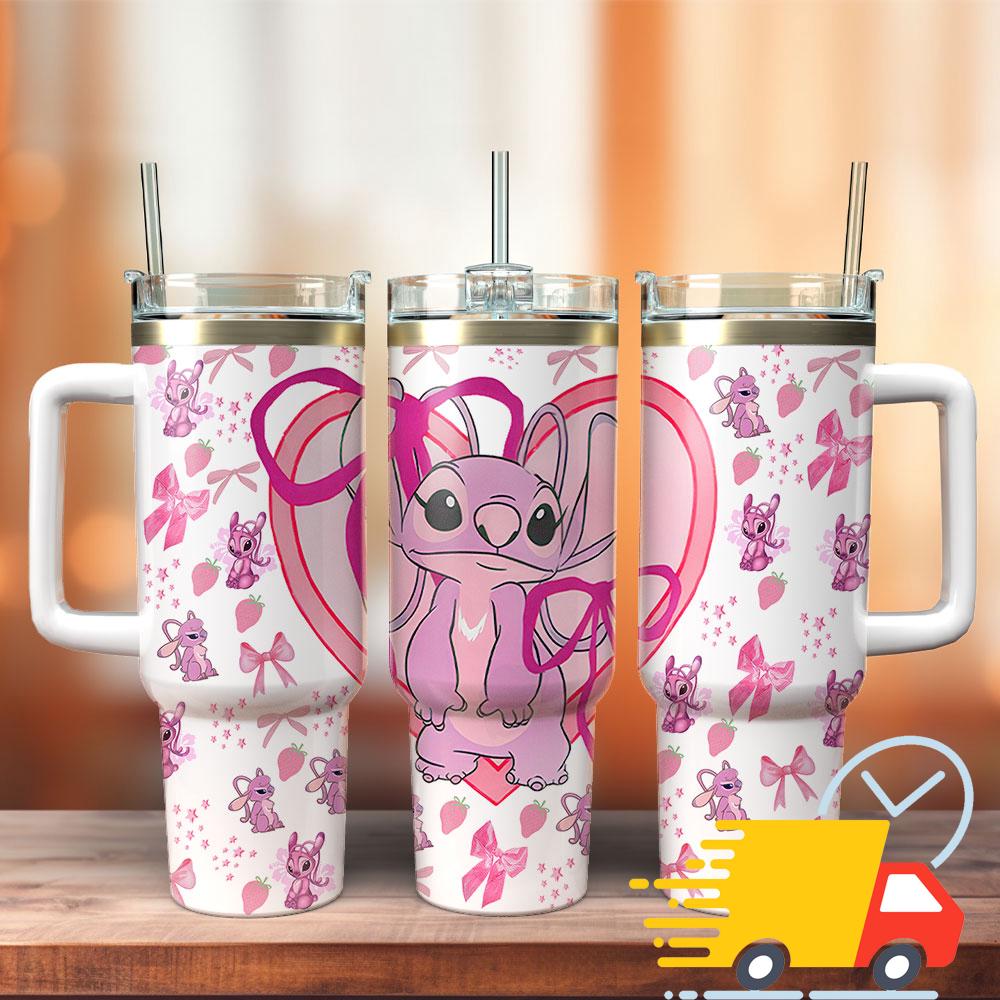 Stitch Angel Cartoon Custom Stanley Quencher 40oz Stainless Steel Tumbler With Handle
