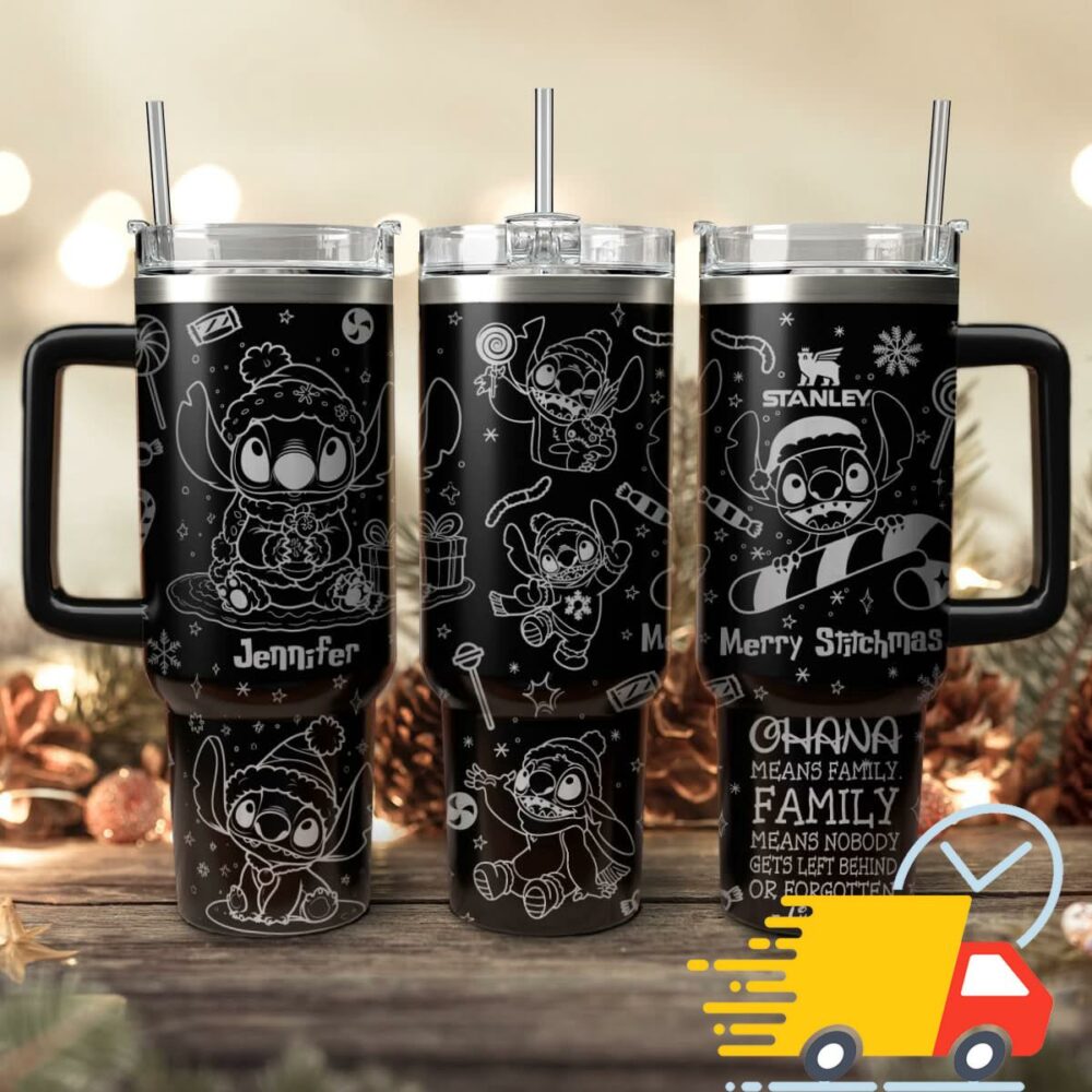 Stitch Cartoon Christmas Custom Stanley Quencher 40oz Stainless Steel Tumbler With Handle