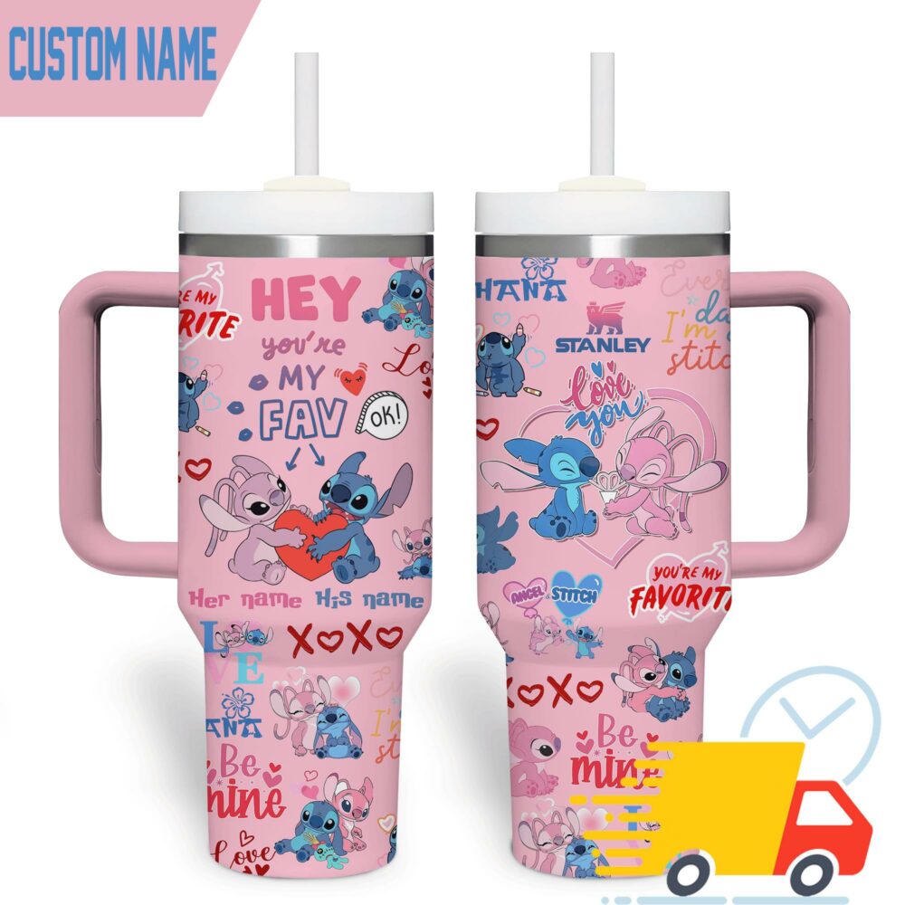 Stitch Cartoon Custom Stanley Quencher 40oz Stainless Steel Tumbler
