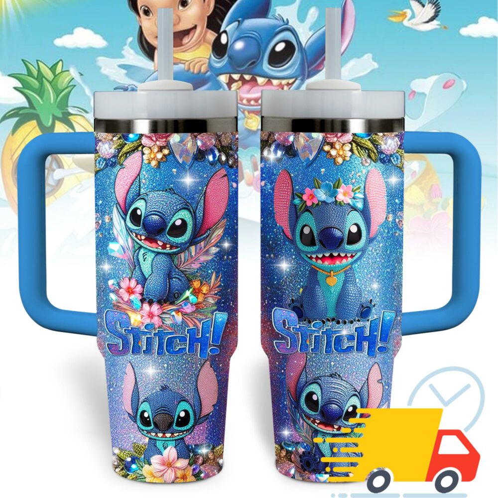 Stitch Cartoon Custom Stanley Quencher 40oz Stainless Steel Tumbler With