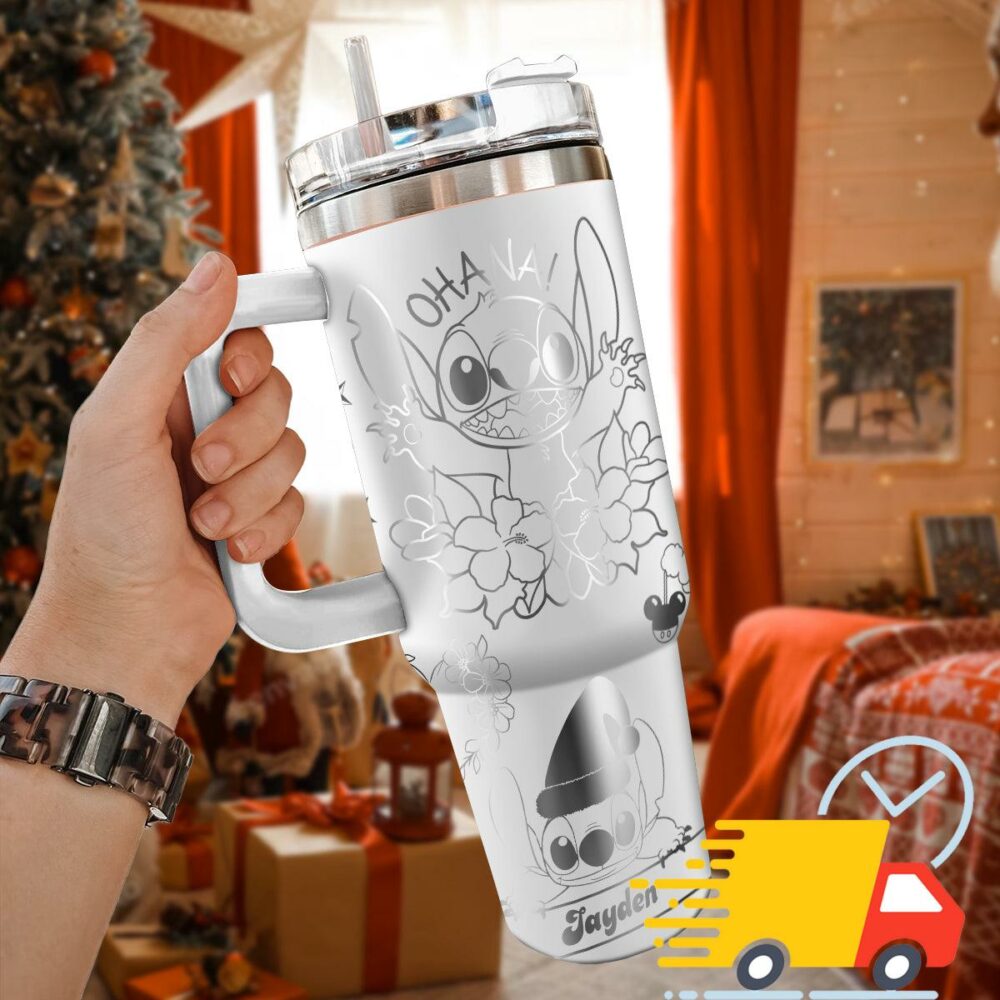 Stitch Cartoon Custom Stanley Quencher 40oz Stainless Steel Tumbler With Handle