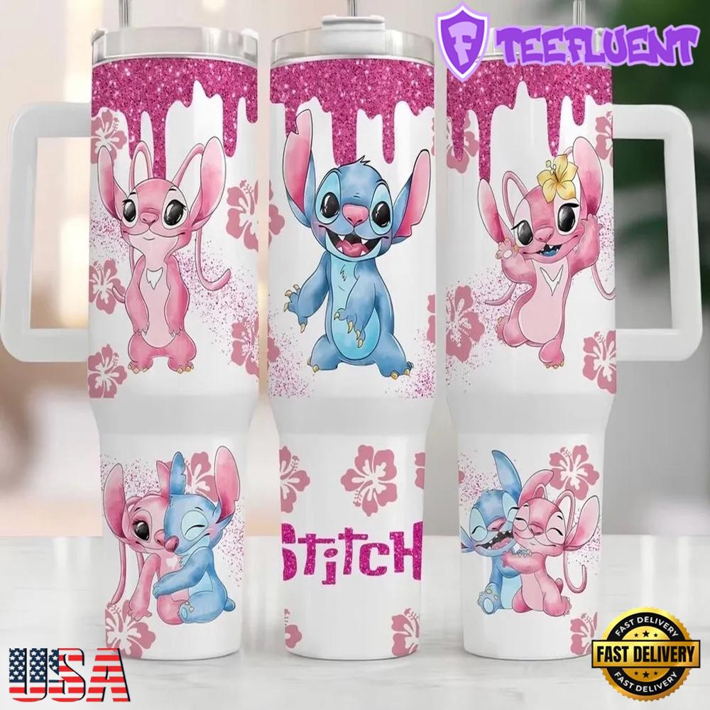 Stitch Cartoon Valentine Stainless Steel Tumbler With Handle
