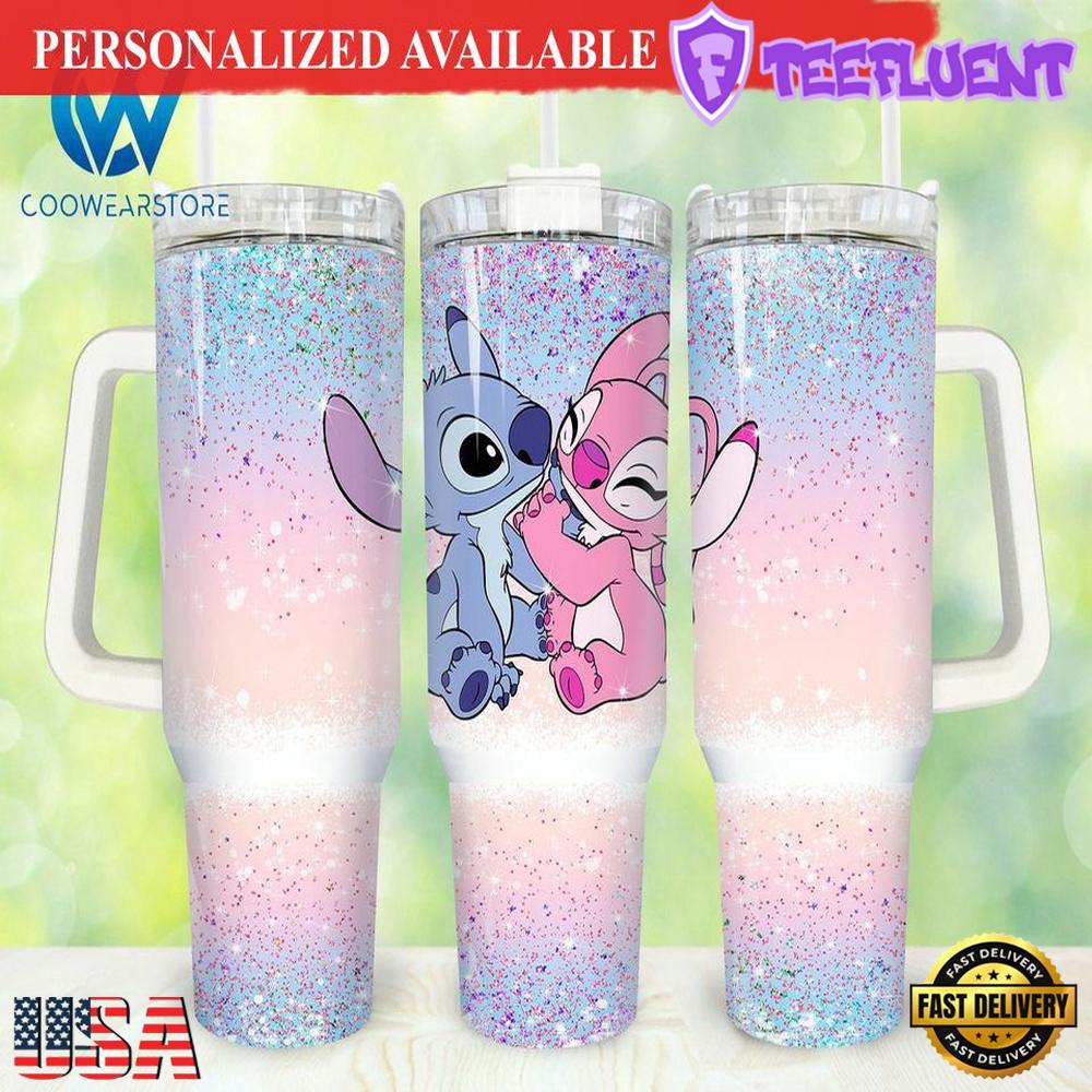 Stitch Cartoon Valentines 40oz Tumbler Print On Demand Happy Valentines Day - 40oz Tumbler with Handle