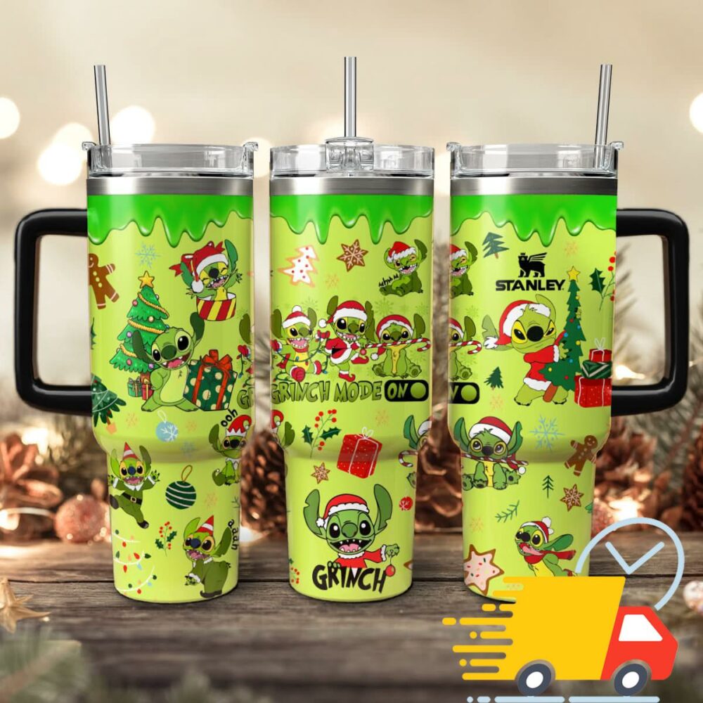 Stitch Cosplay Grinch Cartoon Christmas Custom Stanley Quencher 40oz Stainless Steel Tumbler With
