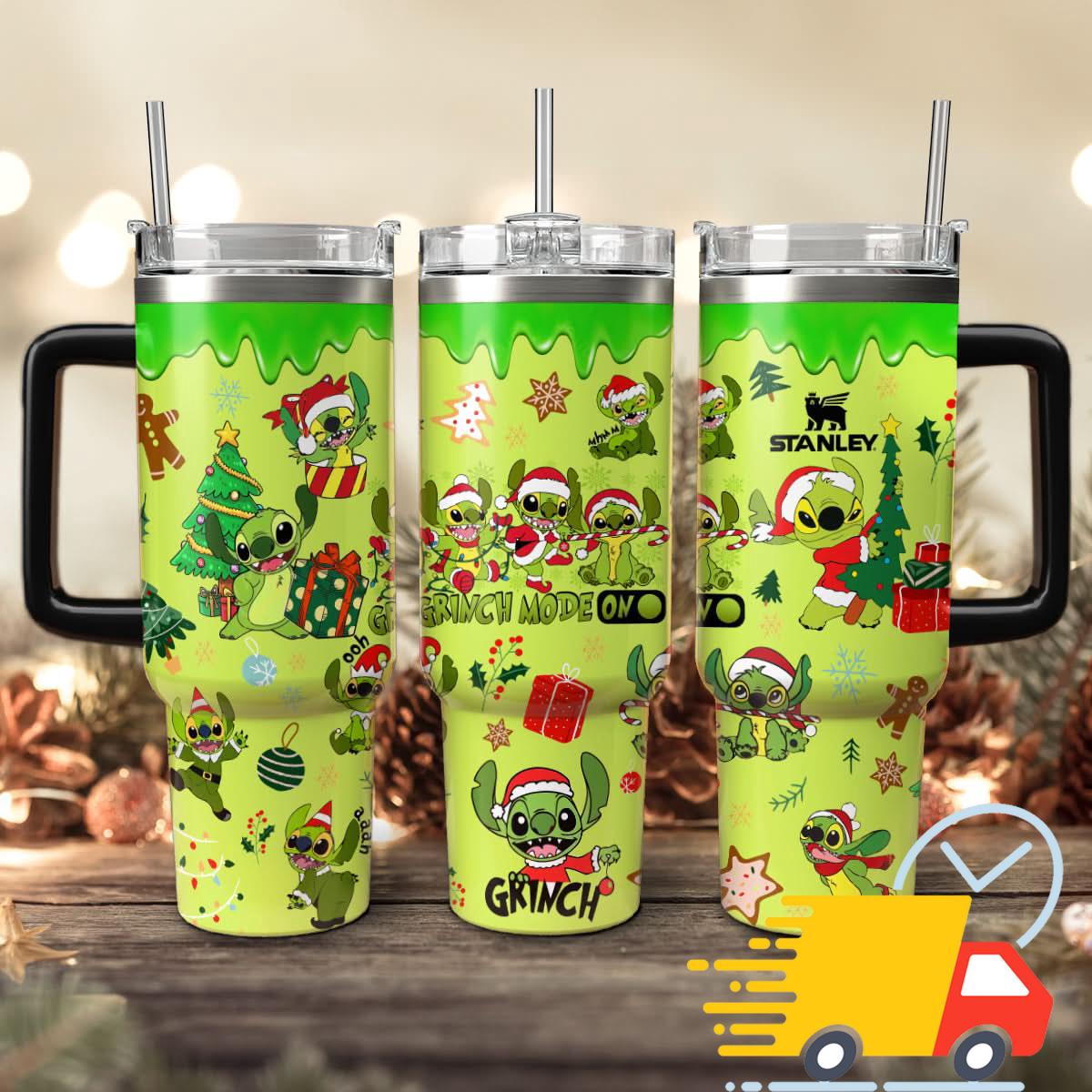 Stitch Cosplay Grinch Cartoon Christmas Custom Stanley Quencher 40oz Stainless Steel Tumbler With For Fans Stitch Cosplay Grinch Cartoon Christmas Custom Stanley Quencher 40oz Stainless Steel Tumbler With For Fans