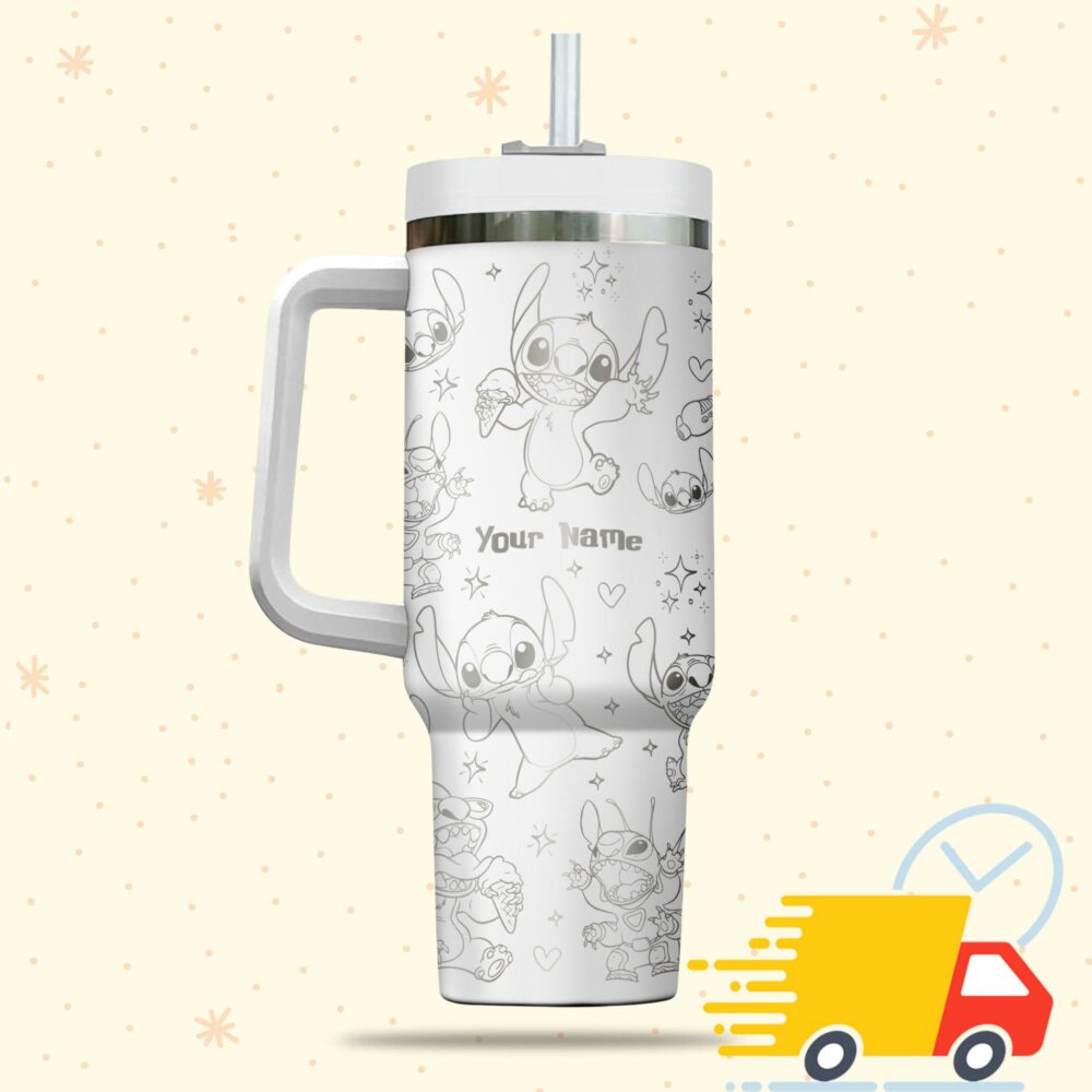 Stitch Disney Cartoon Custom Stanley Quencher 40oz Stainless Steel Tumbler With
