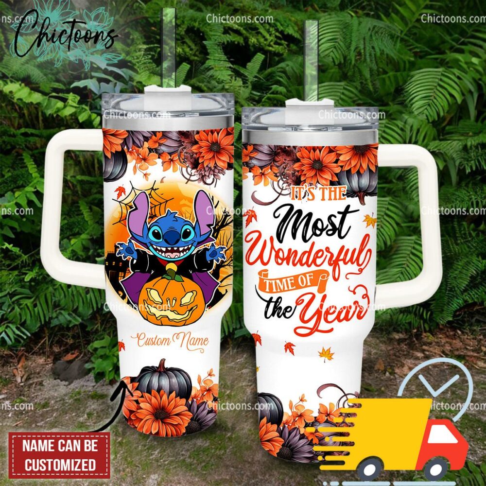 Stitch Halloween Cartoon Custom Stanley Quencher 40oz Stainless Steel Tumbler