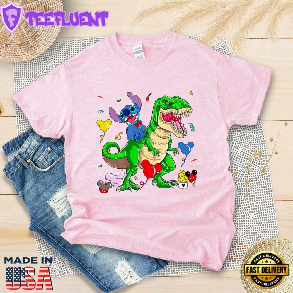 Stitch Riding Dinosaur Shirt T-Rex Disney Tee Gift for Family