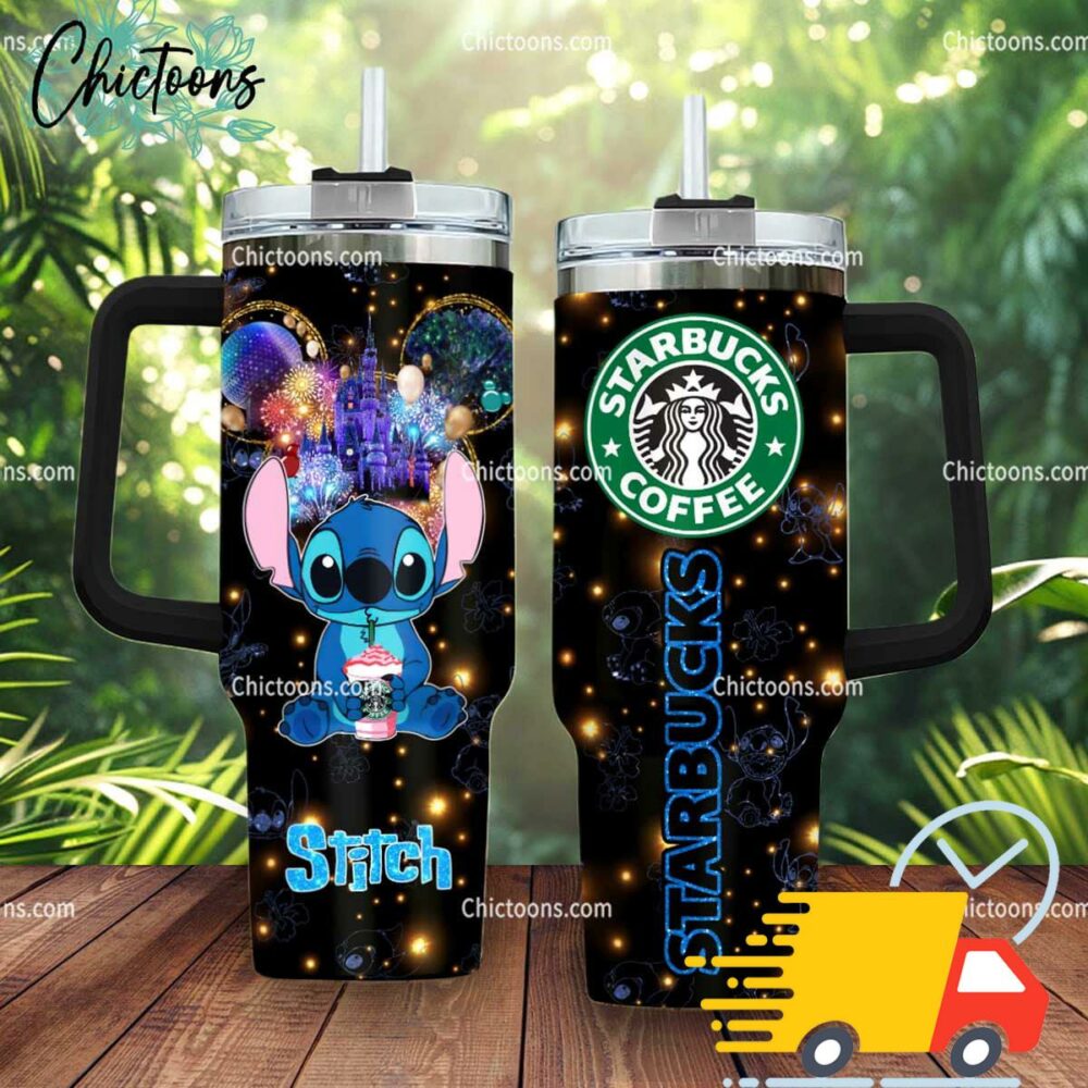 Stitch Starbucks Cartoon Custom Stanley Quencher 40oz Stainless Steel Tumbler