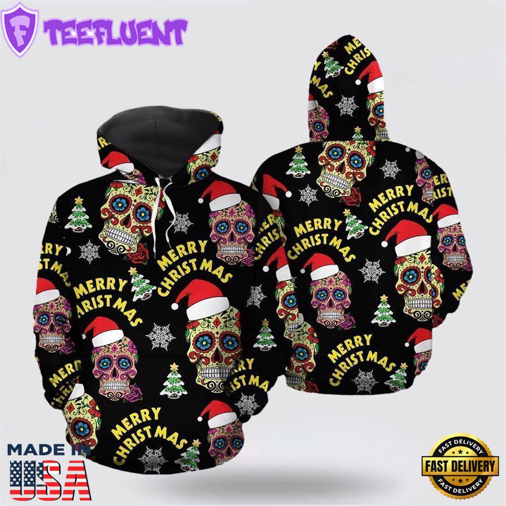 Sugar Skull Merry Christmas All Over Print 3D Hoodie