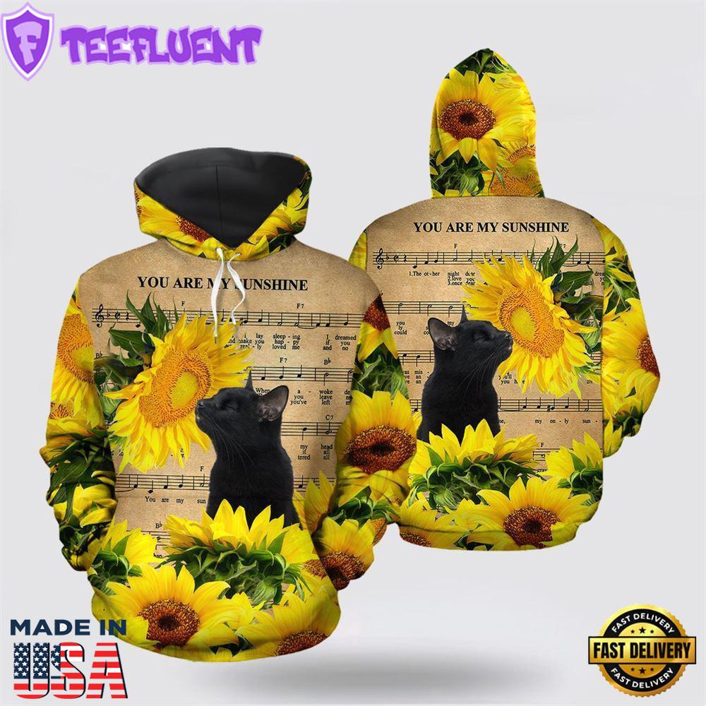Sunflower Black Cat All Over Print 3D Hoodie For Men And Women