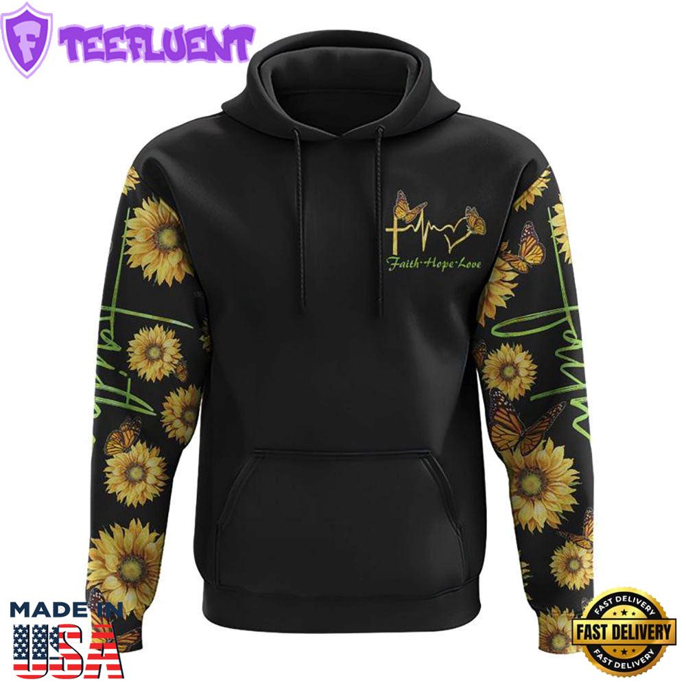 Sunflower Butterfly Faith Smoke 3D Hoodie