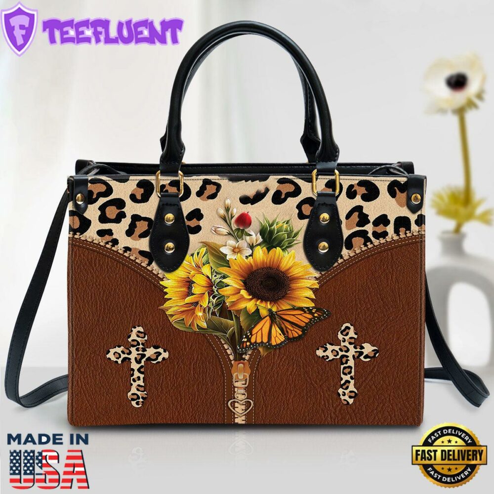 Sunflower Cross Leather Handbag 1 Christ Gifts Leather Bags