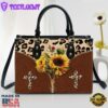 Sunflower Cross Leather Handbag 1 Christ Gifts Leather Bags