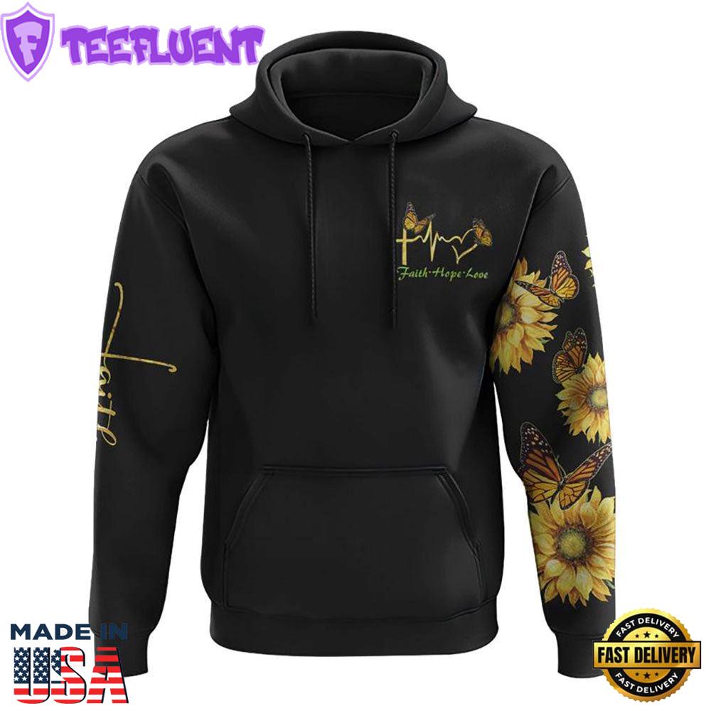 Sunflower Faith Cross Painting 3D Hoodie