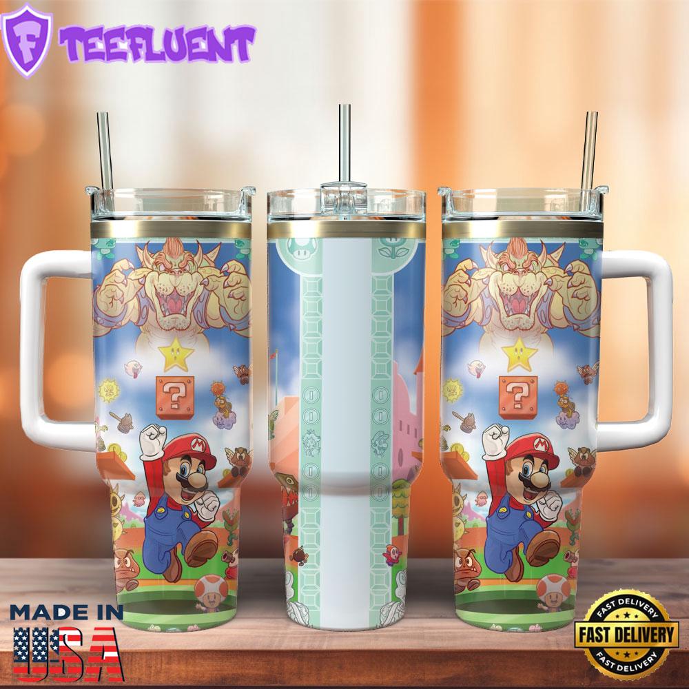 Super Mario Bros Game Movie Custom Stanley Quencher 40oz Stainless Steel Tumbler With Handle