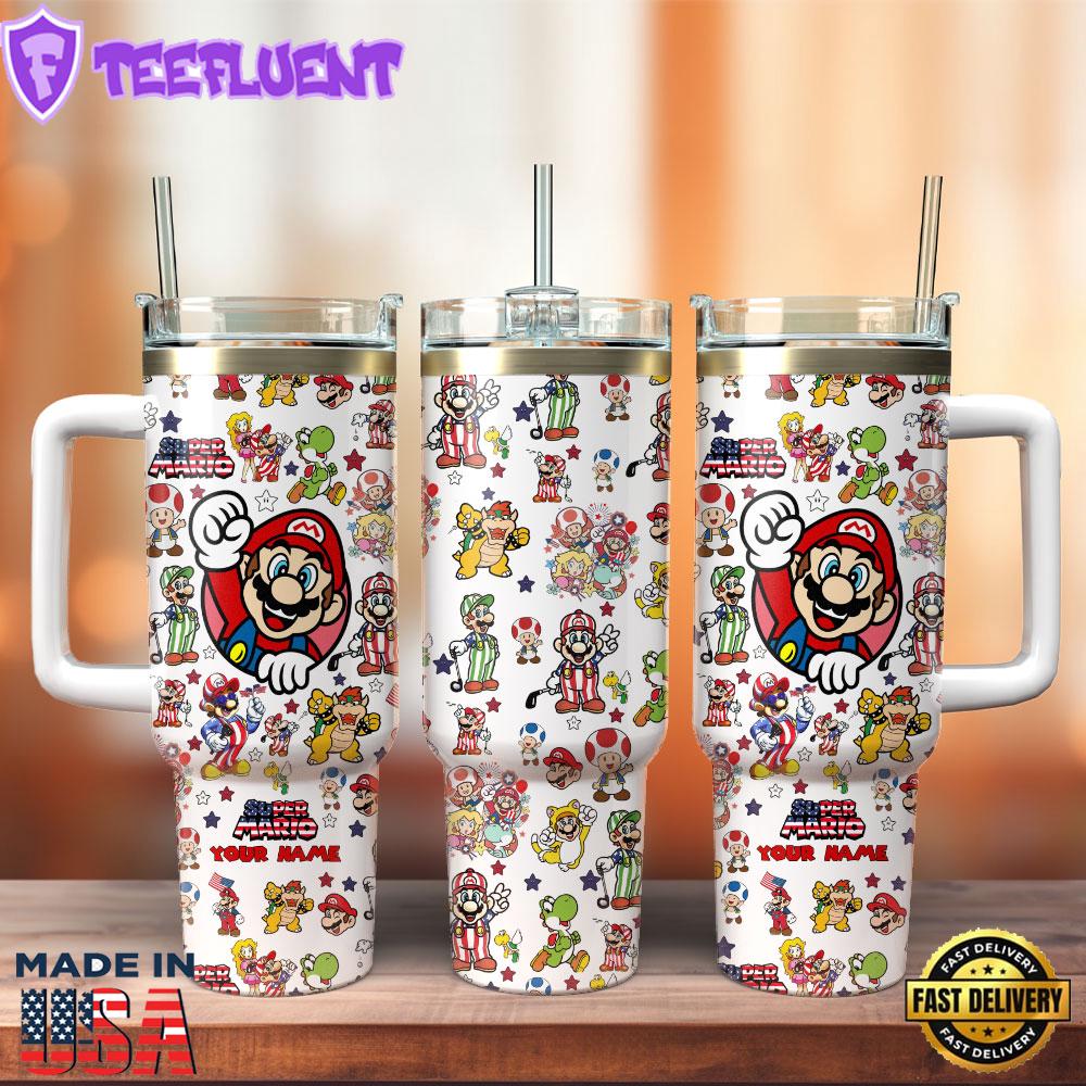 Super Mario Game Movie Custom Stanley Quencher 40oz Stainless Steel Tumbler With Handle