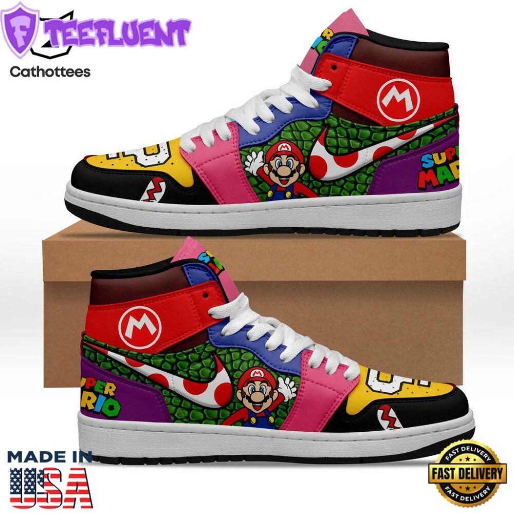 Super Mario Mascot Nike Logo Design Air Jodan 1 High Top