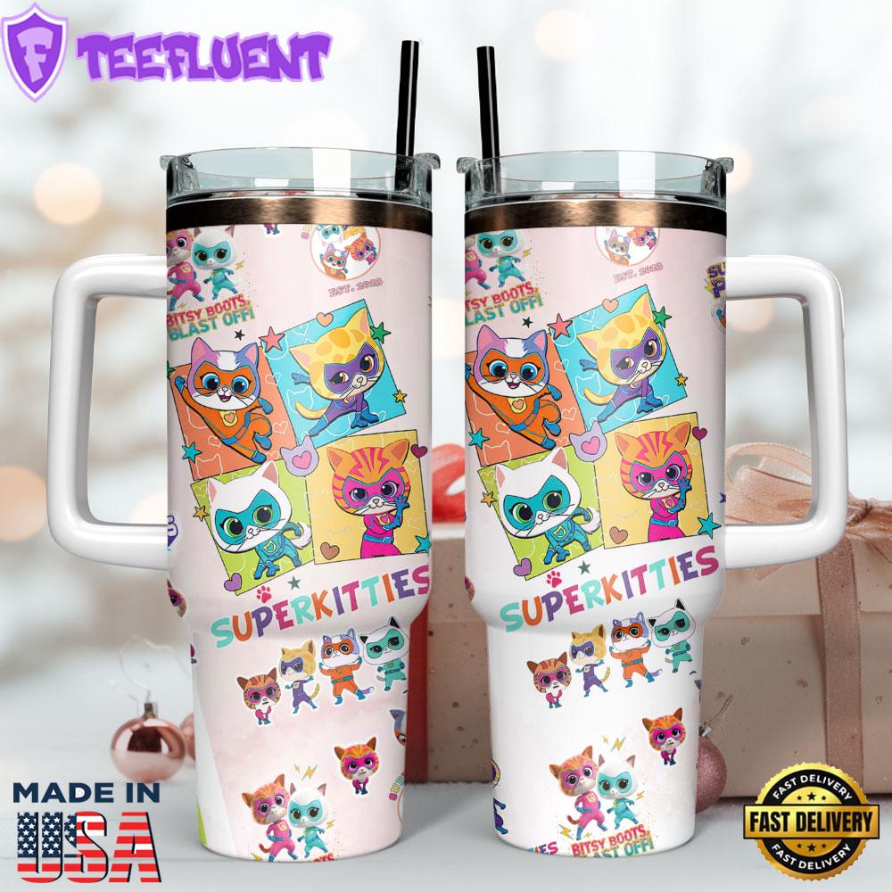 SuperKitties Cartoon Custom Stanley Quencher 40oz Stainless Steel Tumbler