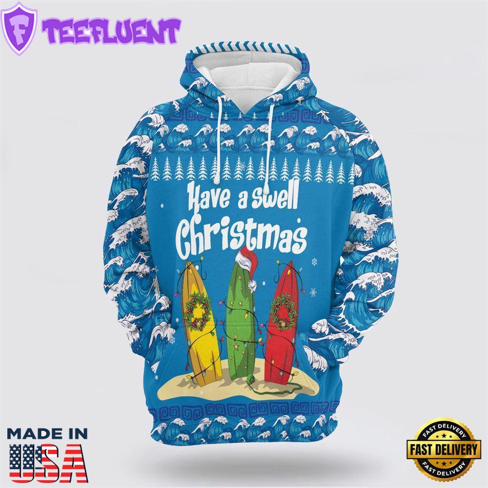 Surfer Swell Christmas All Over Print 3D Hoodie