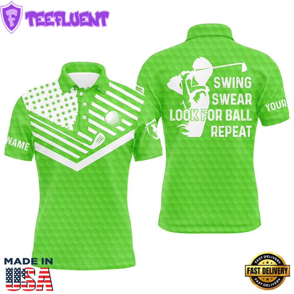 Swing Swear Look For Ball Repeat American Flag Custom Name Team Golf Polo Shirts Green