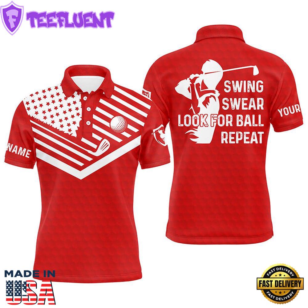 Swing Swear Look For Ball Repeat American Flag Custom Name Team Golf Polo Shirts Red