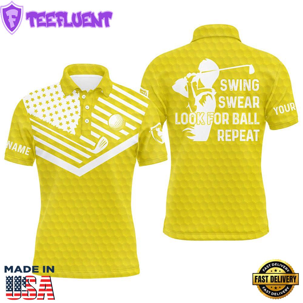 Swing Swear Look For Ball Repeat American Flag Custom Name Team Golf Polo Shirts Yellow