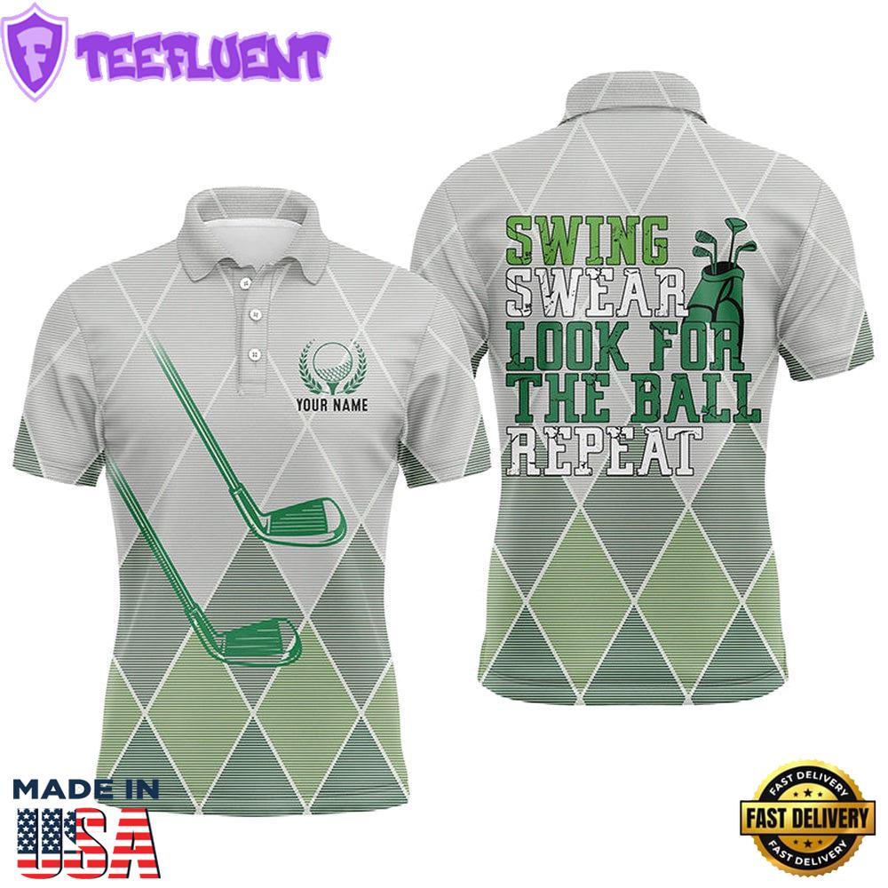 Swing Swear Look For The Ball Repeat Green Geometric Golf Clubs Mens Polo Shirt Men Golf Tops