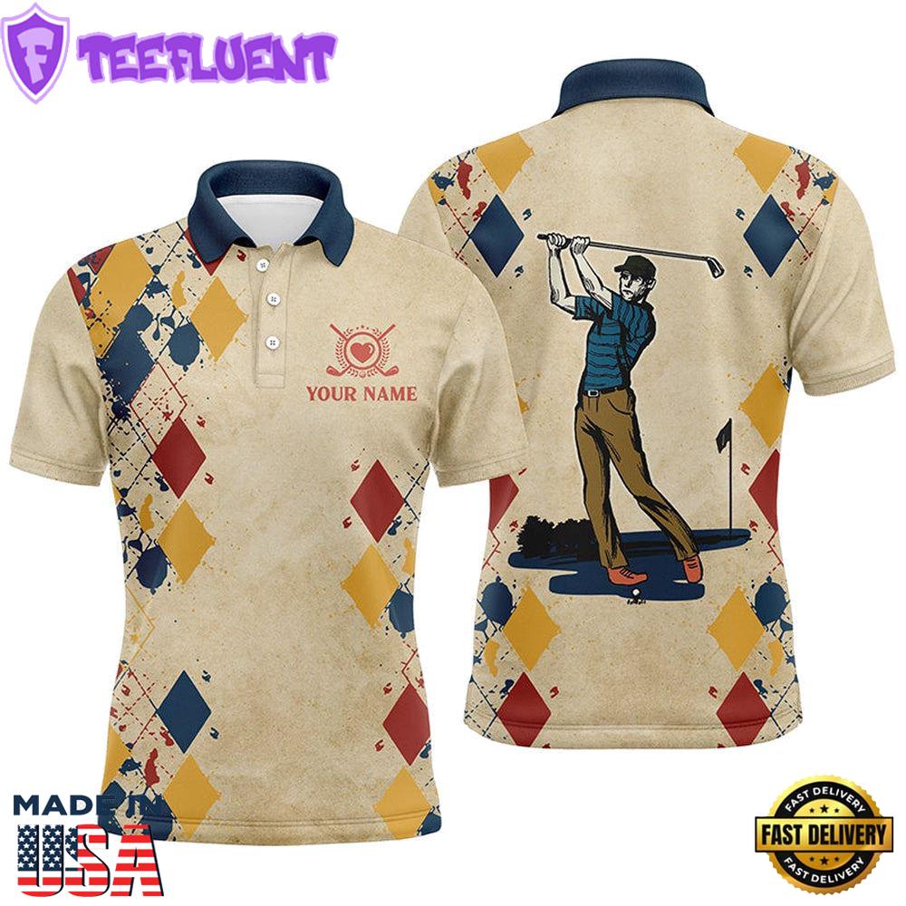 Swing Swear Repeat Vintage Argyle Mens Golf Polo Shirt