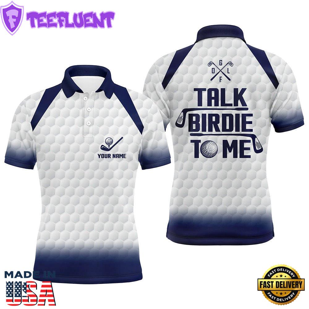 Talk Birdie To Me Mens Golf Polo Shirt Blue White
