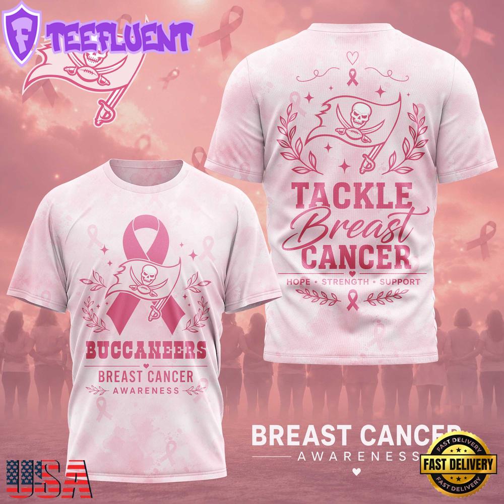 Tampa Bay Buccaneers NFL Hope Strength Support Breast Cancer 3D T-Shirt