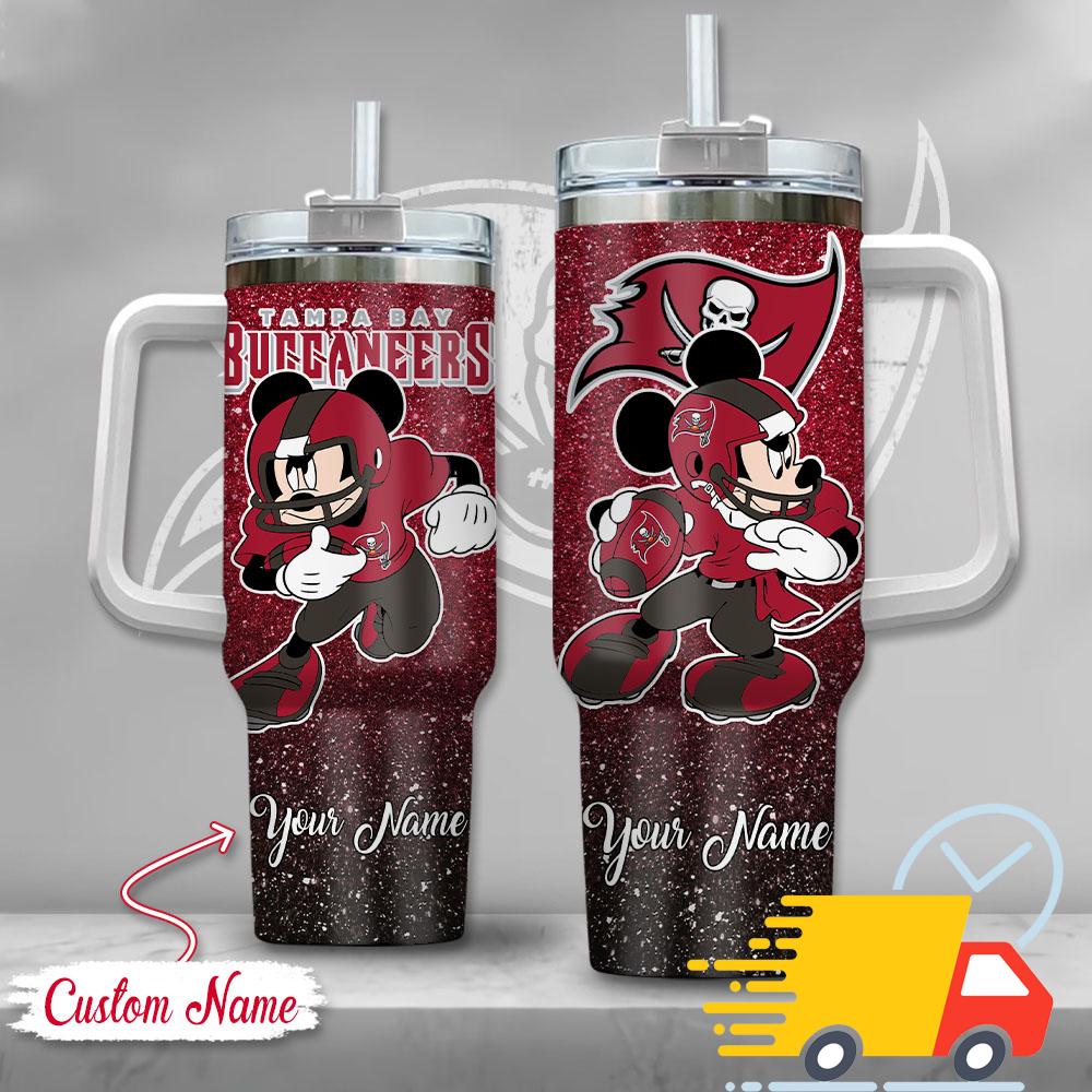 Tampa Bay Buccaneers NFL Mickey Mouse Glitter Custom Stanley Quencher 40oz Stainless Steel Tumbler With Handle