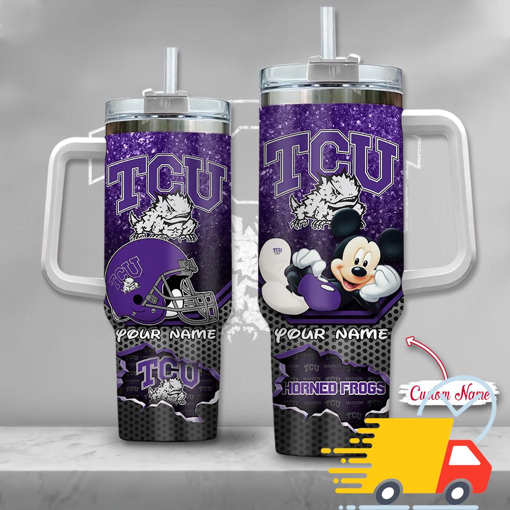 TCU Horned Frogs NCAA Mickey Mouse Custom Stanley Quencher 40oz Stainless Steel Tumbler With Handle