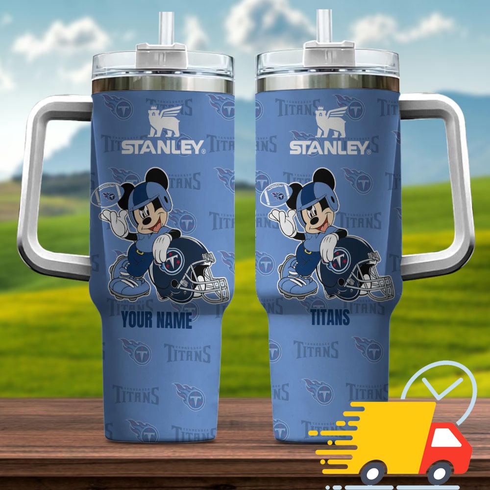 Tennessee Titans NFL Mickey Mouse Custom Stanley Quencher 40oz Stainless Steel Tumbler With Handle