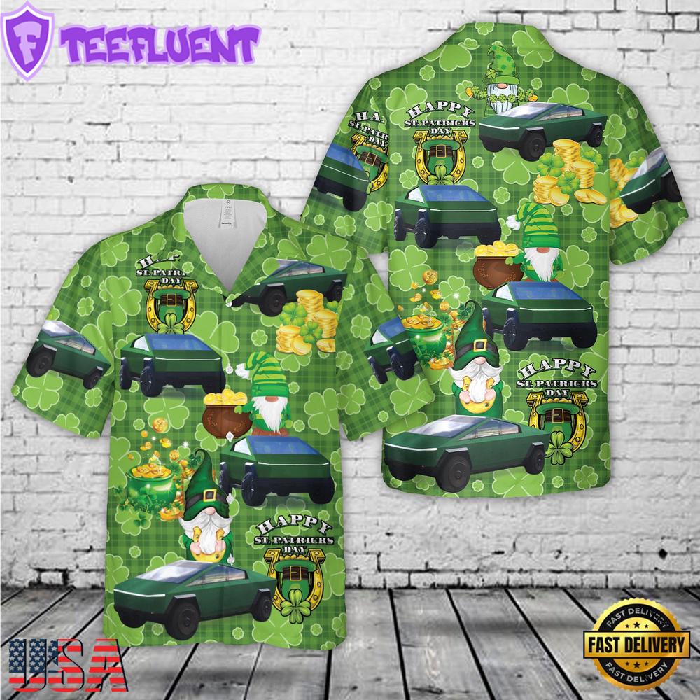 Tesla Cybertruck Green, St Patrick's Day Hawaiian Shirt
