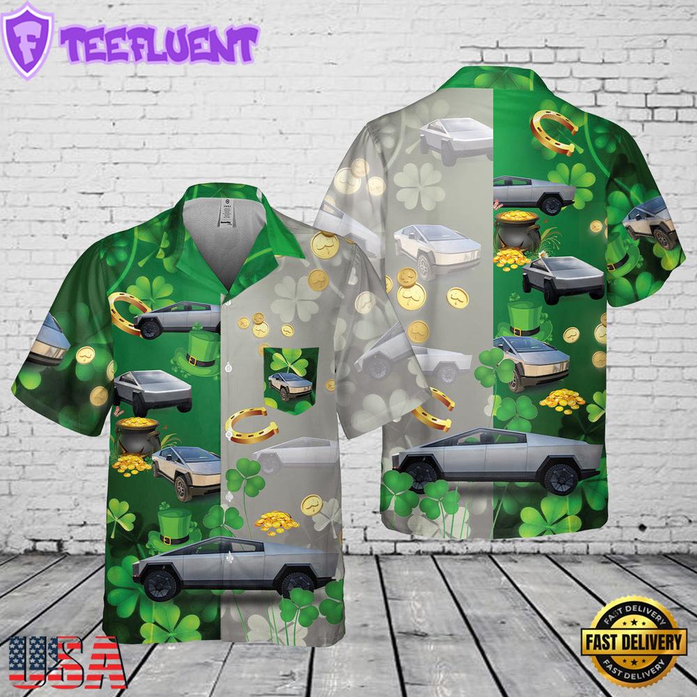 Tesla Cybertruck Patrick's Day Pocket Hawaiian Shirt