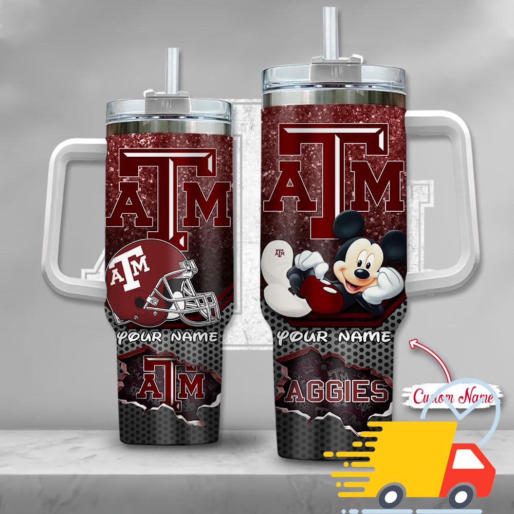 Texas A&M Aggies NCAA Mickey Mouse Custom Stanley Quencher 40oz Stainless Steel Tumbler With Handle