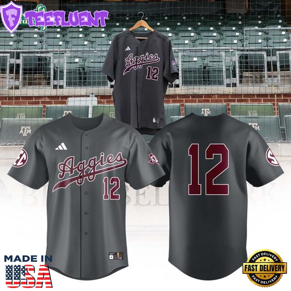 Texas A&M Dark Grey Full Button Baseball Jersey