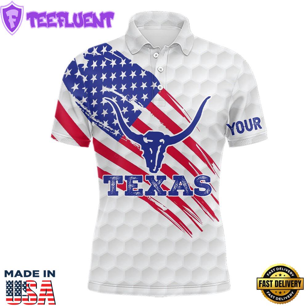 Texas Flag Longhorn Mens Golf Polo Shirts Custom Patriotic