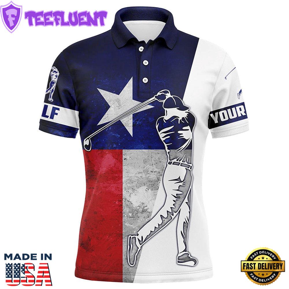 Texas Flag Mens Golf Polos Shirts Custom Name Patriot Golf Gifts,