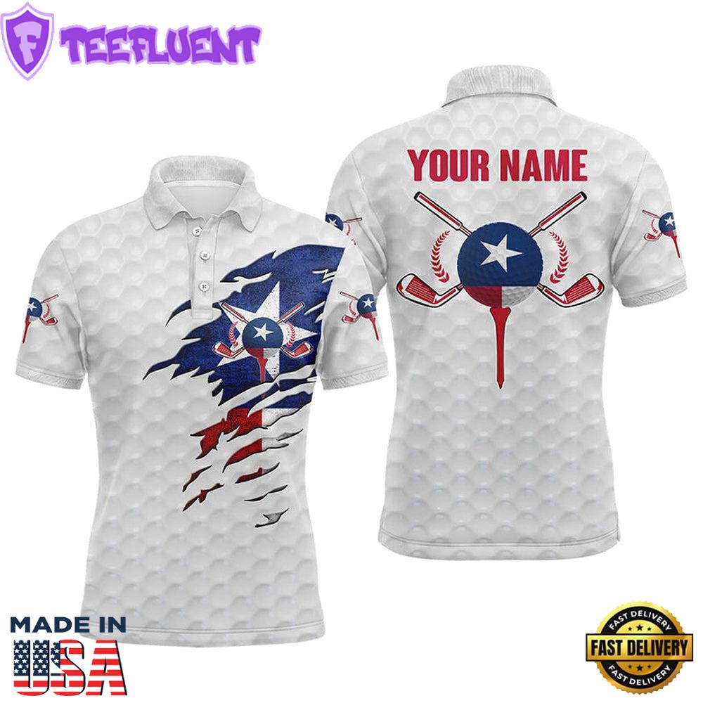 Texas Flag White Golf Ball Skin Mens Golf Polos Shirts Custom Patriot Golf Gift,