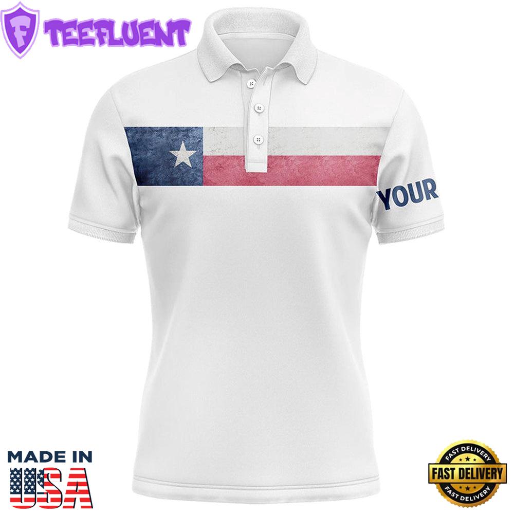Texas Flag White Mens Golf Polo Shirts Custom Patriotic Golf Tops