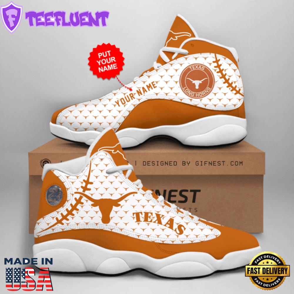 Texas Longhorns Custom Name Air Jordan 13 Sneakers