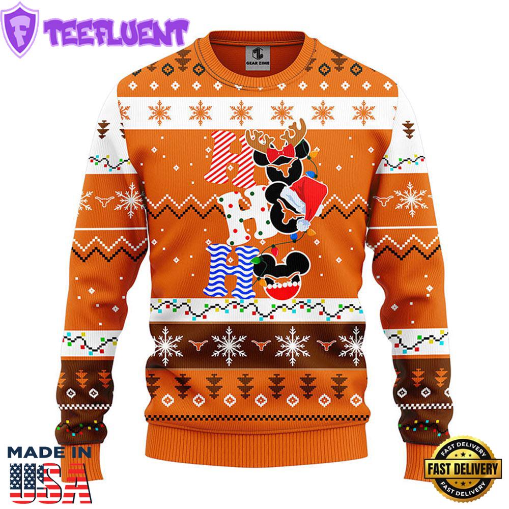 Texas Longhorns Hohoho Mickey Christmas Ugly Sweater