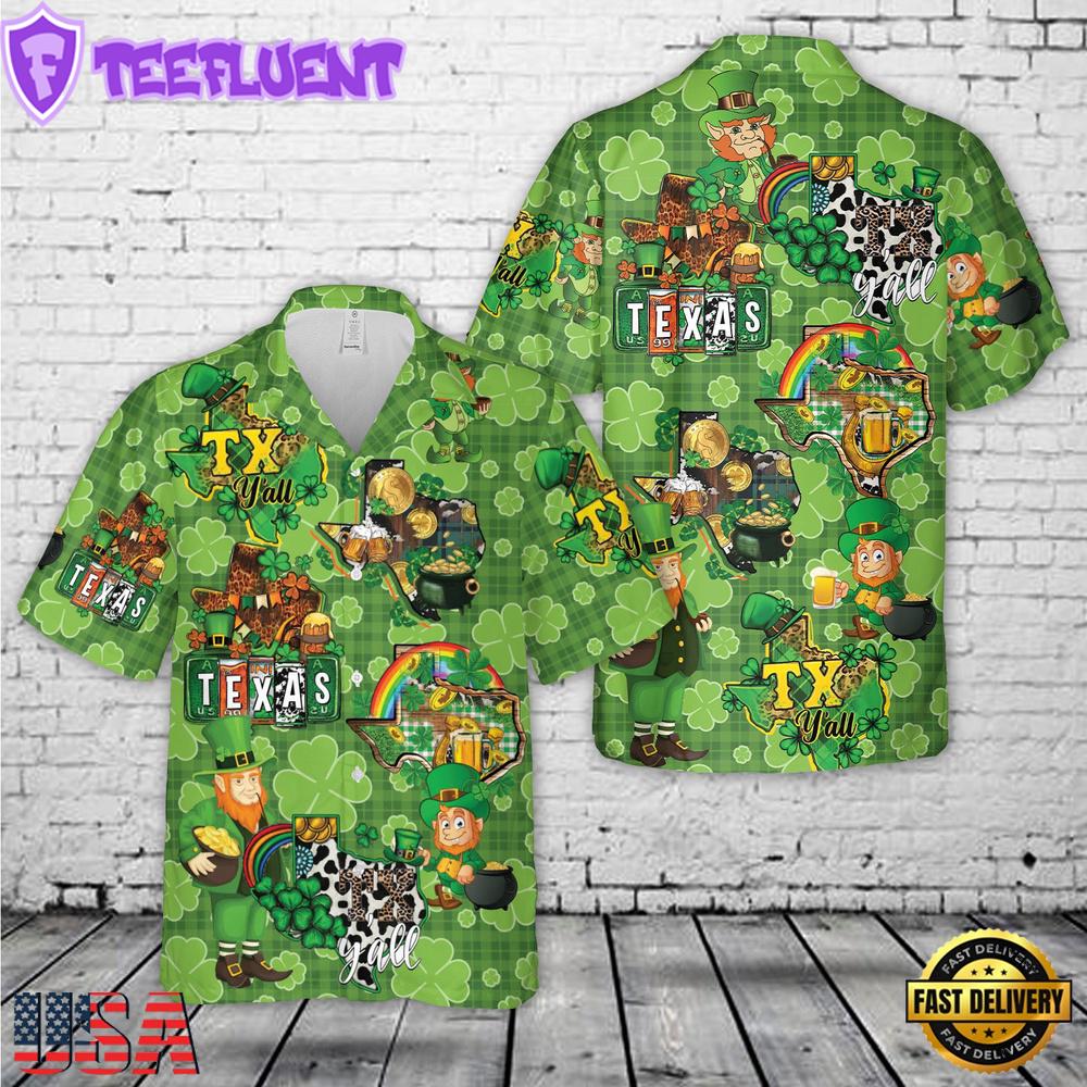 Texas map St. Patrick's Day Hawaiian Shirt