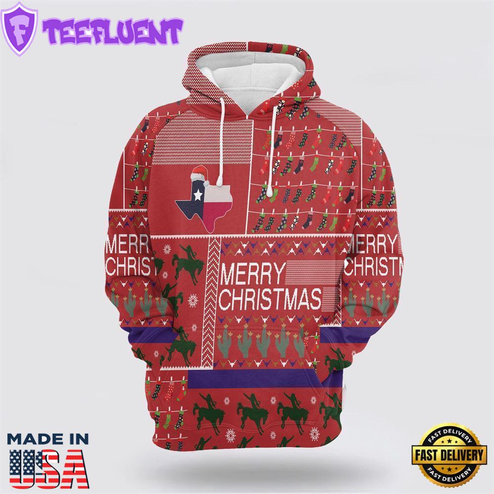 Texas Merry Christmas All Over Print 3D Hoodie