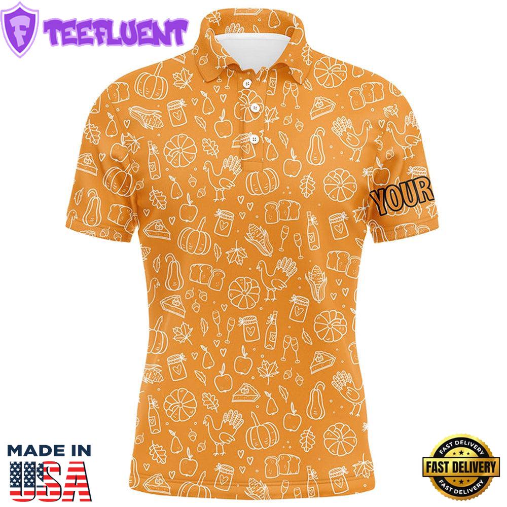 Thanksgiving Seamless Mens Golf Polo Shirt Orange Customized Golf Tops