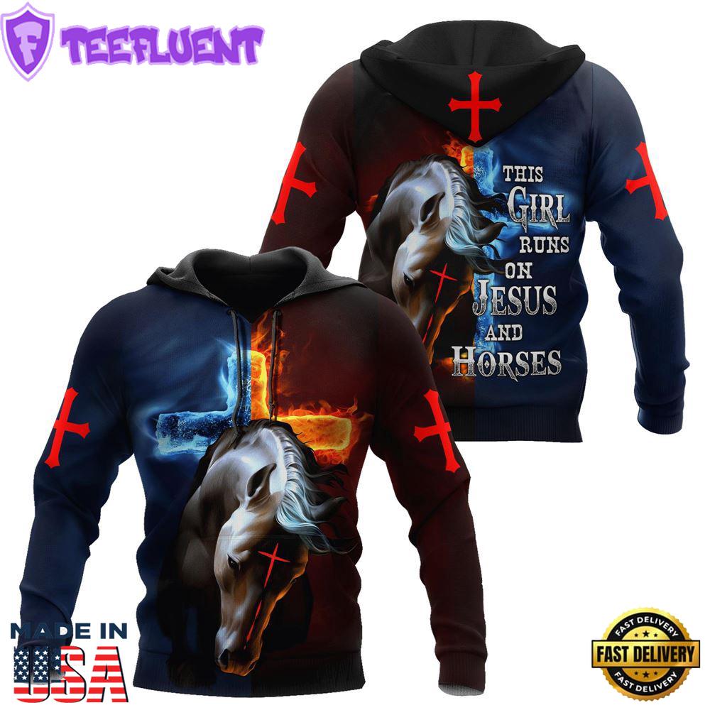 The Girl Runs On Jesus And Horses God 3D Hoodie
